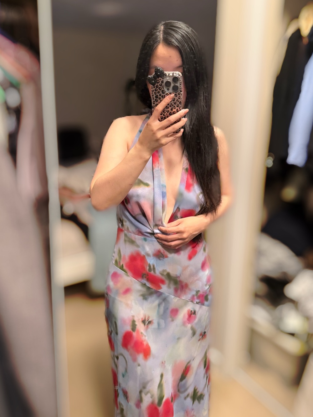 Zara Light Gray Floral-Accent Slip Dress